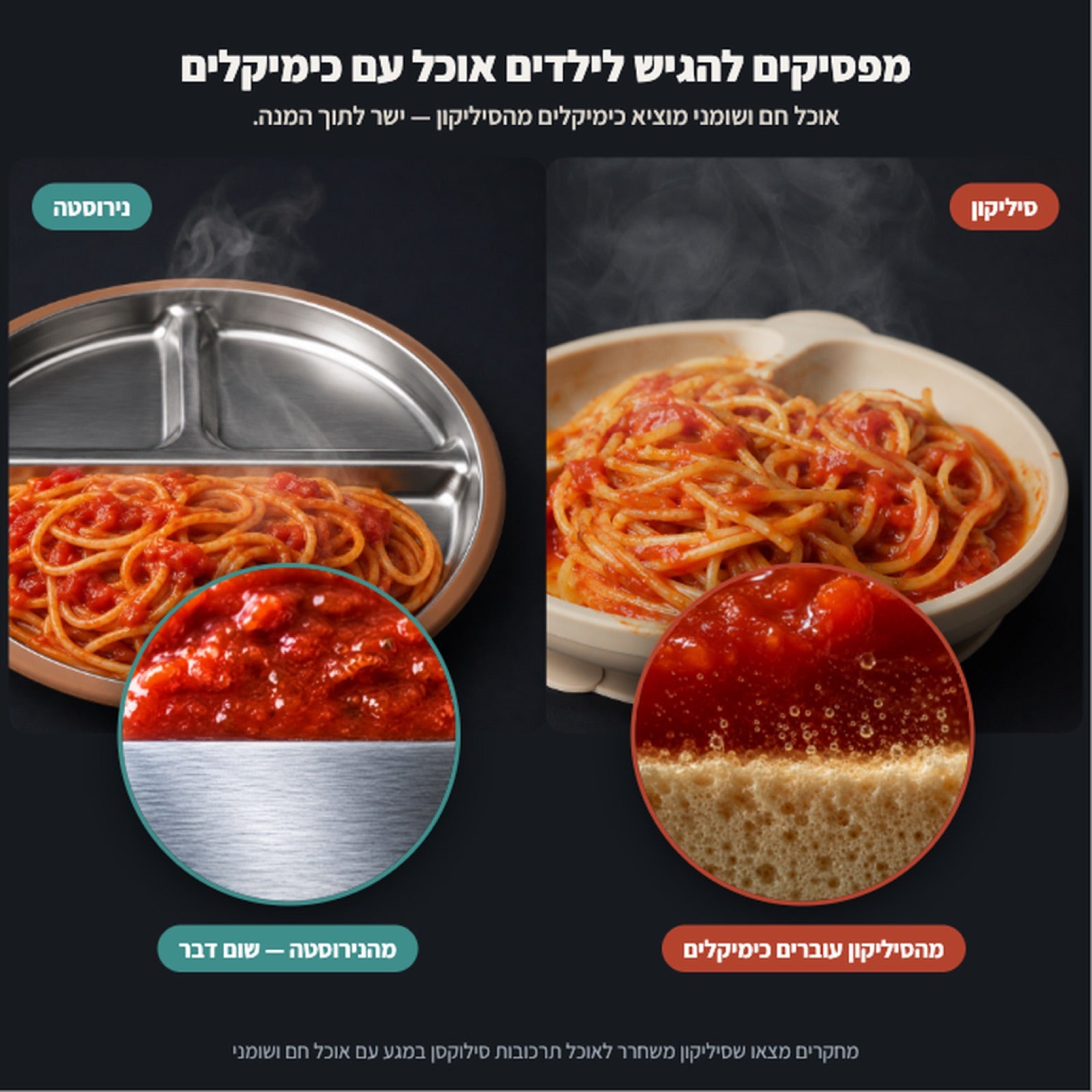 האוכל נוגע רק בנירוסטה — בלי מיקרופלסטיק ובלי כימיקלים